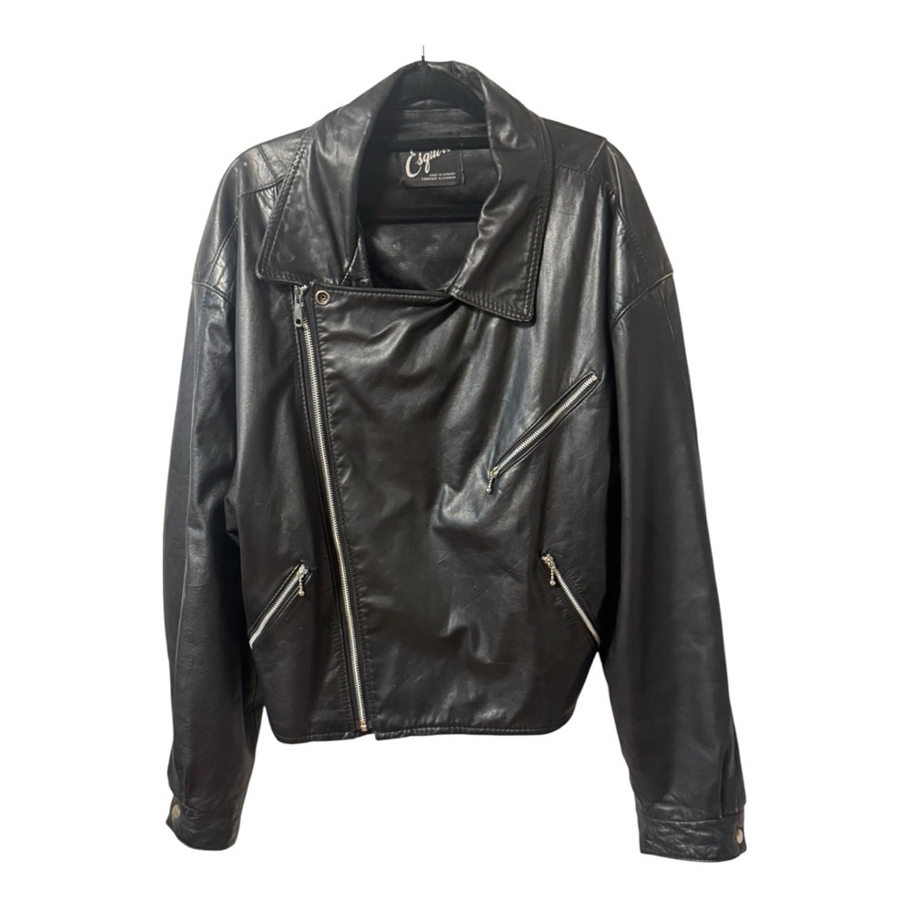 Esquire Vintage Leather Biker Jacket Moto Large Black Made in Canada